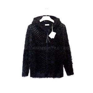 Brunello Cucinelli Cardigan Black Sweater Mesh Hooded Monili Size S